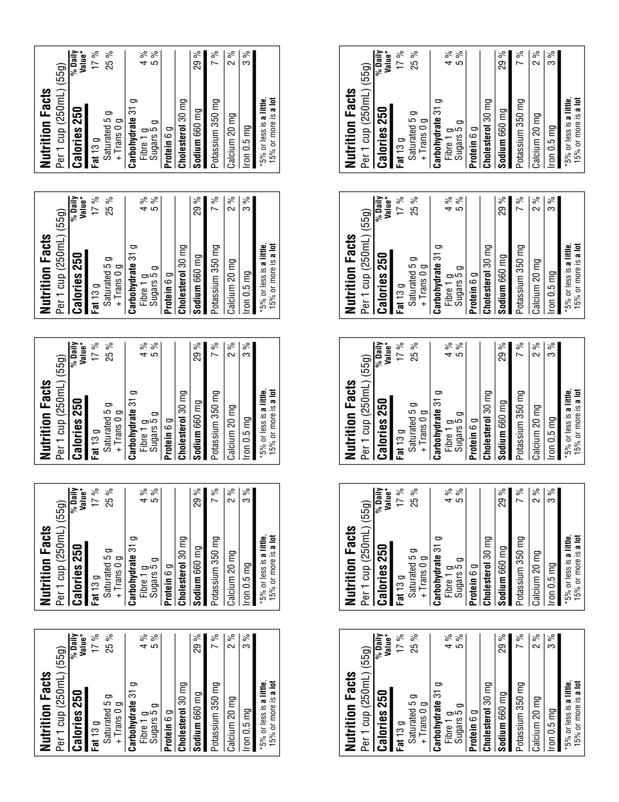Avery 5163 sticker sheet tiled with nutrition labels